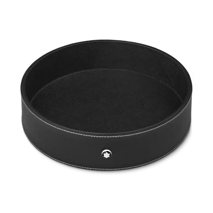 Plateau de bureau rond en cuir noir (grand format)