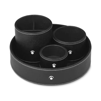 Plateau de bureau rond en cuir noir (grand format)