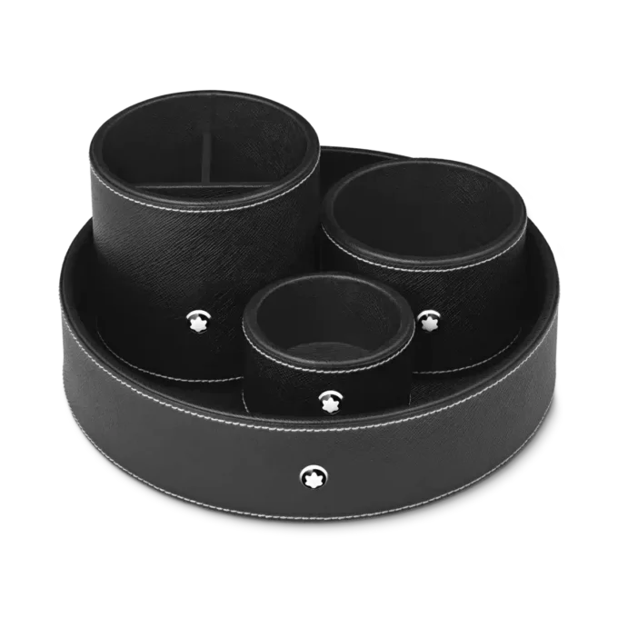 Plateau de bureau rond en cuir noir (moyen)