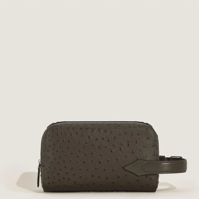 Pochette de toilette en cuir gaufré autruche Pochette de toilette en cuir gaufré autruche