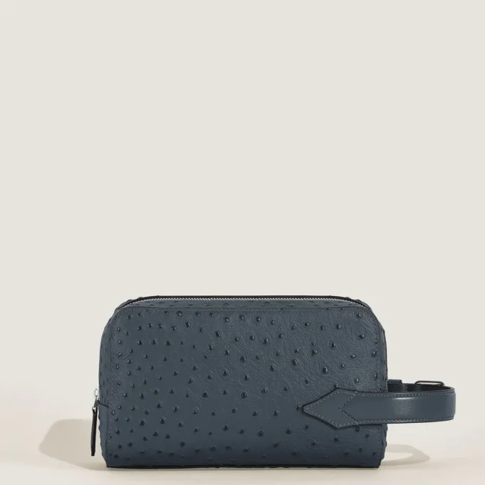 Pochette de toilette en cuir gaufré autruche Pochette de toilette en cuir gaufré autruche